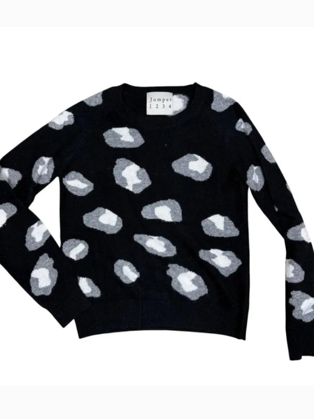 Jumper 1234 100% cashmere black and white leopard print sweater XS Small